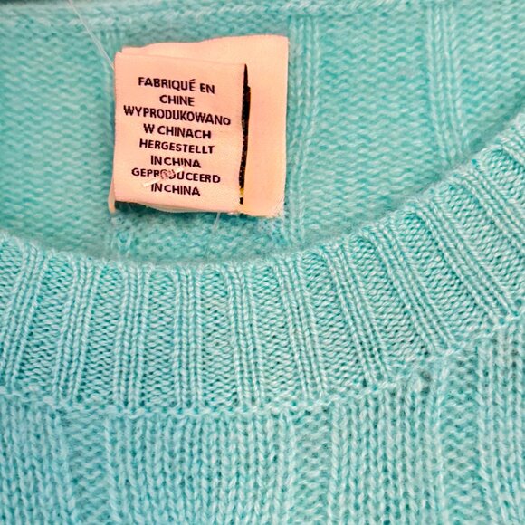 Joie 100% Cashmere Cable Knit Crew Neck Sweater Aqua Pullover Womens M NEW - Picture 12 of 12